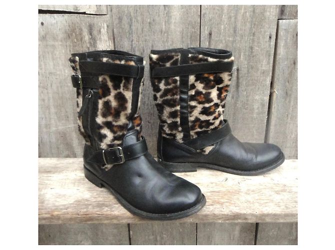 Burberry Leather and Leopard Print Ankle Boots - view 2