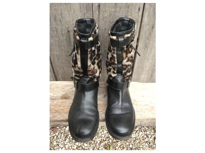 Burberry Leather and Leopard Print Ankle Boots - view 3