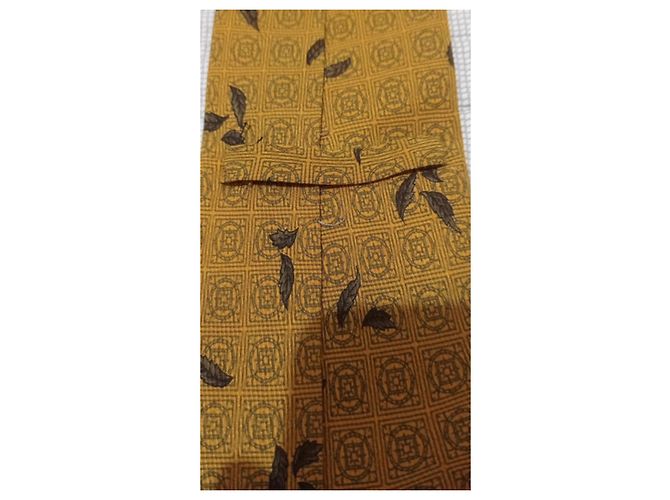 Autre Marque Gres Paris Silk Tie Yellow Leaf Pattern - view 10