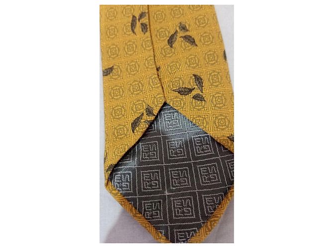 Autre Marque Gres Paris Silk Tie Yellow Leaf Pattern - view 12