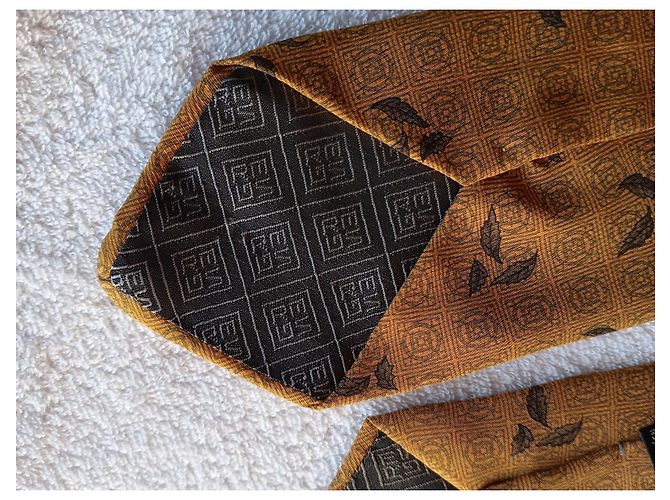 Autre Marque Gres Paris Silk Tie Yellow Leaf Pattern - view 13