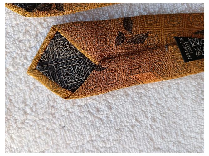 Autre Marque Gres Paris Silk Tie Yellow Leaf Pattern - view 14