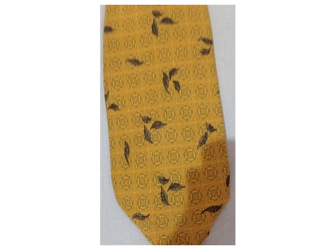 Autre Marque Gres Paris Silk Tie Yellow Leaf Pattern - view 3