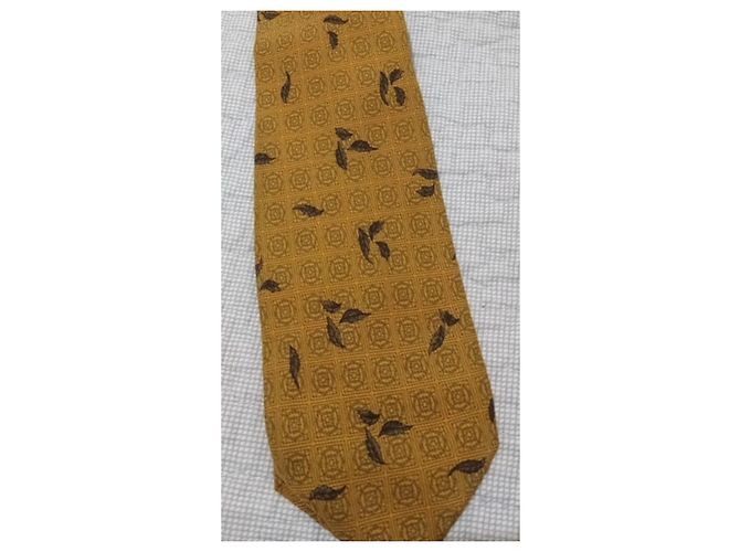 Autre Marque Gres Paris Silk Tie Yellow Leaf Pattern - view 4