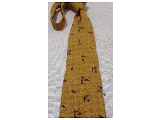 Autre Marque Gres Paris Silk Tie Yellow Leaf Pattern - view 5