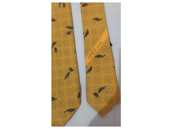 Autre Marque Gres Paris Silk Tie Yellow Leaf Pattern - view 7