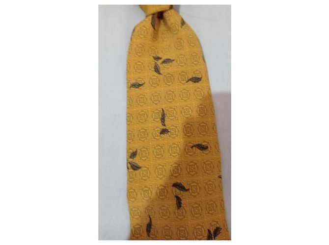 Autre Marque Gres Paris Silk Tie Yellow Leaf Pattern - view 8