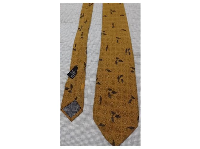Autre Marque Gres Paris Silk Tie Yellow Leaf Pattern - view 9