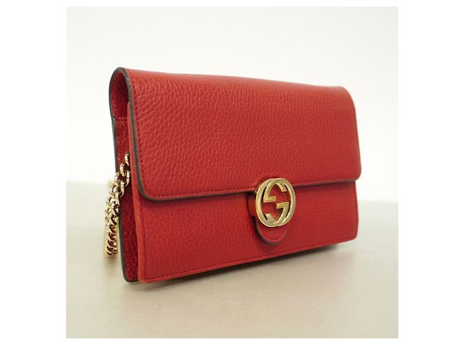 Portafoglio a spalla in pelle Gucci Interlocking G in rosso - vista 2