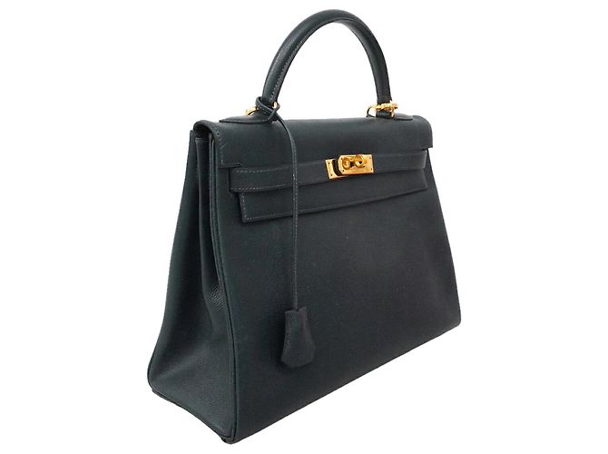 Hermès Borsa Hermes Kelly 32 in pelle Courchevel blu navy - vista 2