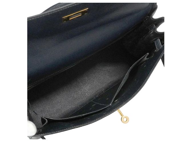 Hermès Borsa Hermes Kelly 32 in pelle Courchevel blu navy - vista 4