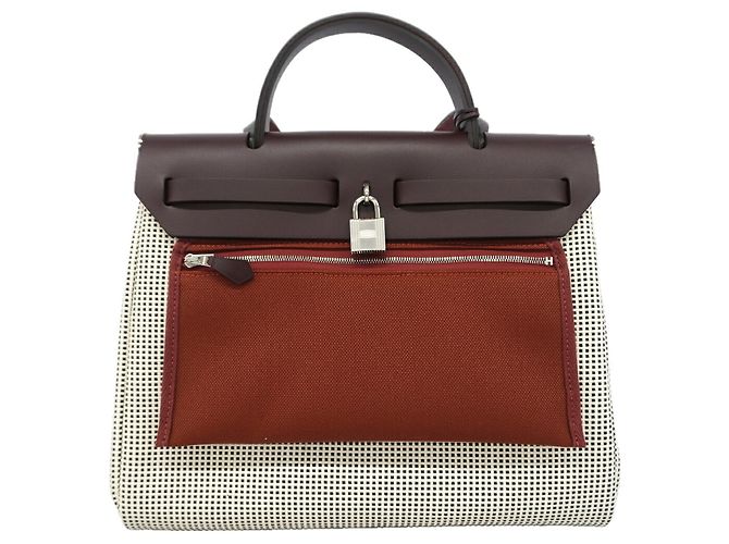 Hermès Bolsa Hermes Herbag Zip PM Toile Cadre Rouge Sellier - vista 8