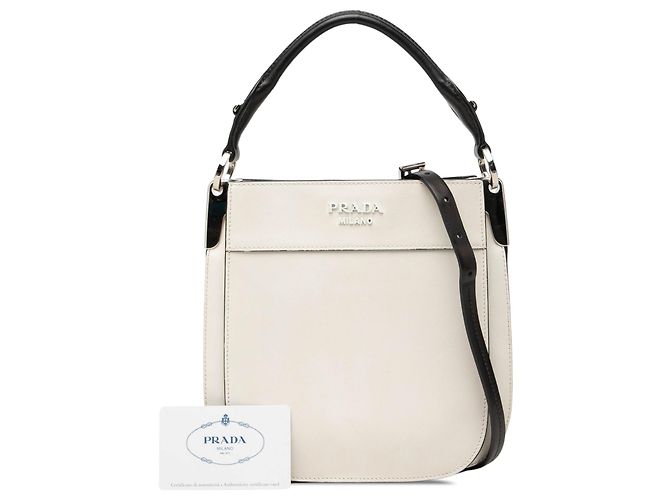 Prada Borsa Satchel Margit Small in vitello bianco - vista 7