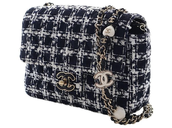 Chanel Black Mini Square Tweed Coco Heart Chain Flap - vista 10