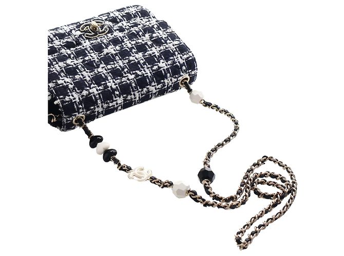 Chanel Black Mini Square Tweed Coco Heart Chain Flap - vista 15
