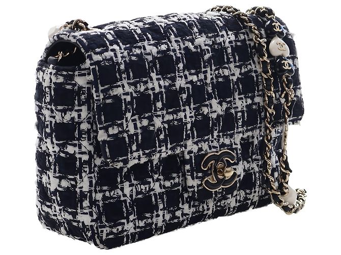 Chanel Black Mini Square Tweed Coco Heart Chain Flap - vista 9