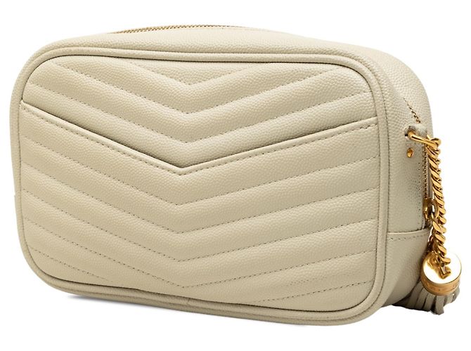Autre Marque Bolsa Câmera Saint Laurent Lou Mini Grain de Poudre Monograma Branca com Borlas - vista 2