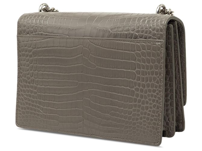 Autre Marque Saint Laurent Gray Medium Croc Embossed Leather Monogram Sunset Crossbody - vista 2