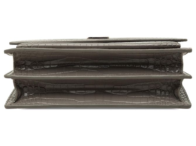Autre Marque Saint Laurent Gray Medium Croc Embossed Leather Monogram Sunset Crossbody - vista 3