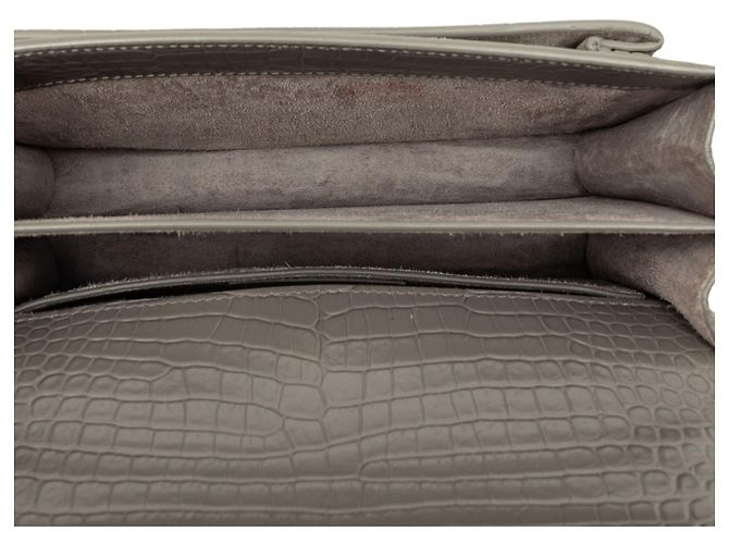 Autre Marque Saint Laurent Gray Medium Croc Embossed Leather Monogram Sunset Crossbody - vista 4