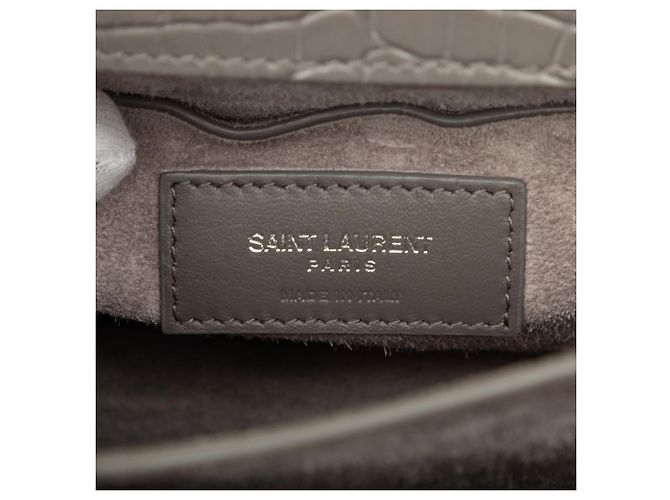 Autre Marque Saint Laurent Gray Medium Croc Embossed Leather Monogram Sunset Crossbody - vista 5