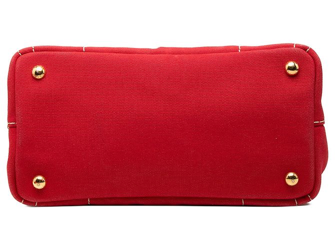 Borsa Tote Prada Small in Canapa Rossa con Logo - vista 3