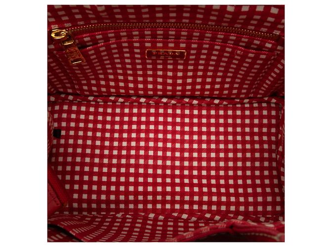 Borsa Tote Prada Small in Canapa Rossa con Logo - vista 4