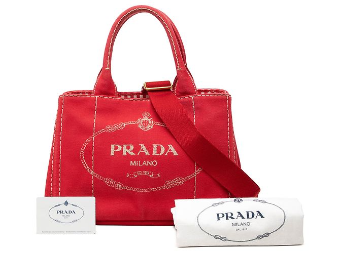 Borsa Tote Prada Small in Canapa Rossa con Logo - vista 8