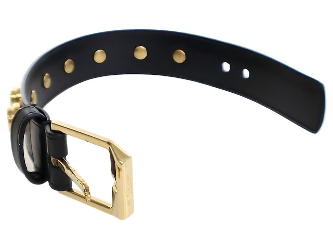 Autre Marque Bracelet De Force Saint Laurent en cuir de veau noir clouté - vue 2