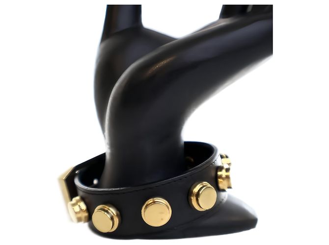 Autre Marque Bracelet De Force Saint Laurent en cuir de veau noir clouté - vue 3