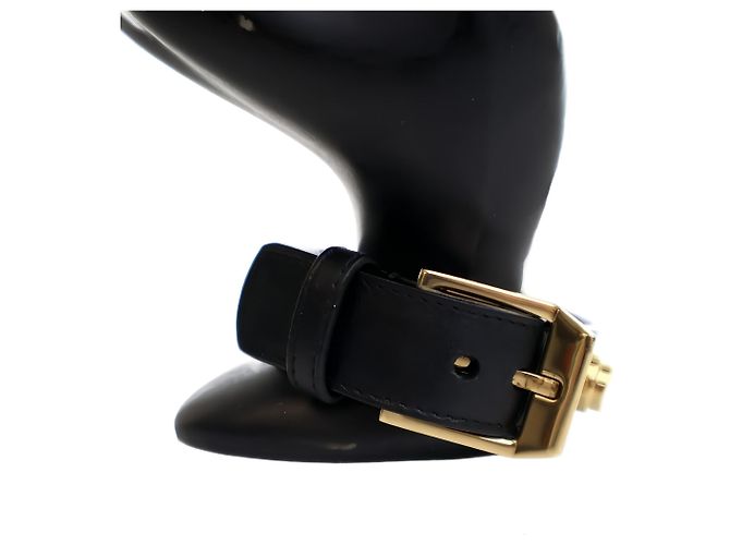 Autre Marque Bracelet De Force Saint Laurent en cuir de veau noir clouté - vue 5