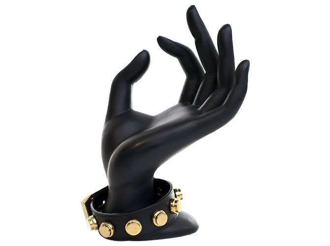 Autre Marque Bracelet De Force Saint Laurent en cuir de veau noir clouté - vue 6