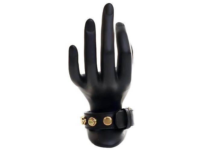Autre Marque Bracelet De Force Saint Laurent en cuir de veau noir clouté - vue 7