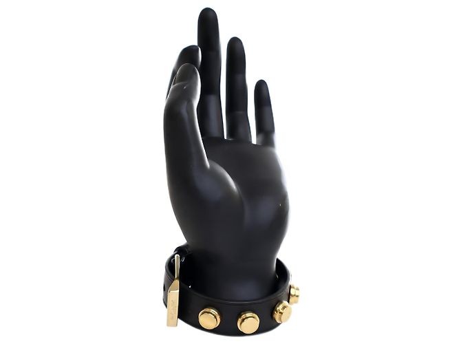 Autre Marque Bracelet De Force Saint Laurent en cuir de veau noir clouté - vue 8
