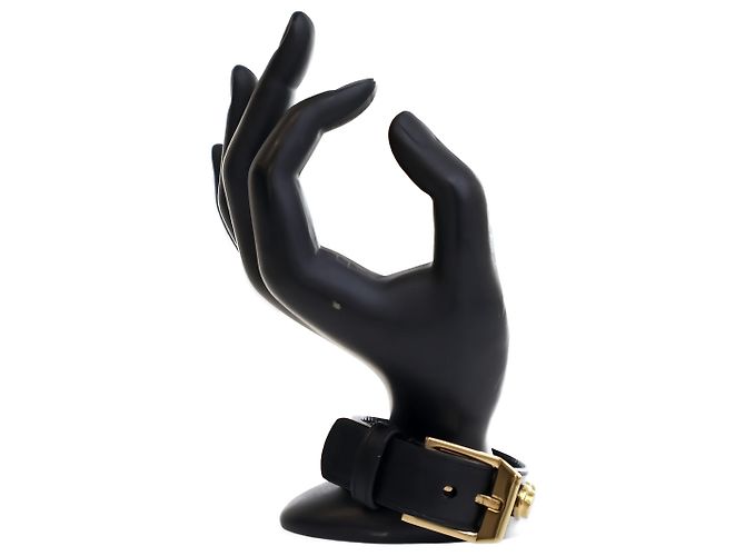 Autre Marque Bracelet De Force Saint Laurent en cuir de veau noir clouté - vue 9