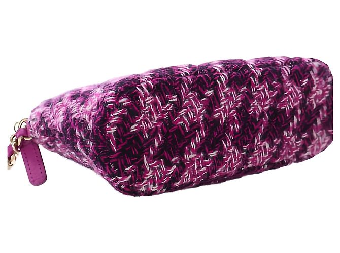 Clutch Chanel Mini CC in tweed matelassé viola con catena - vista 11