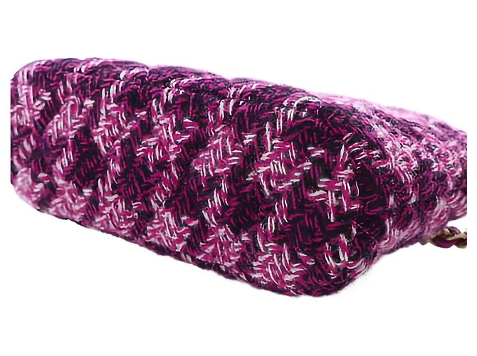 Clutch Chanel Mini CC in tweed matelassé viola con catena - vista 12