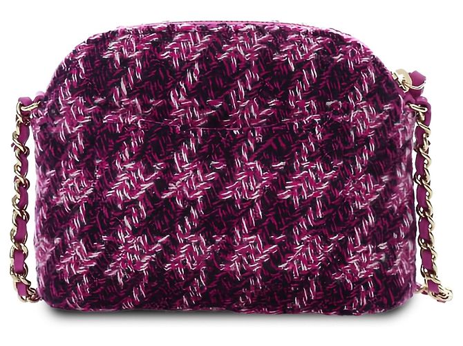 Clutch Chanel Mini CC in tweed matelassé viola con catena - vista 2