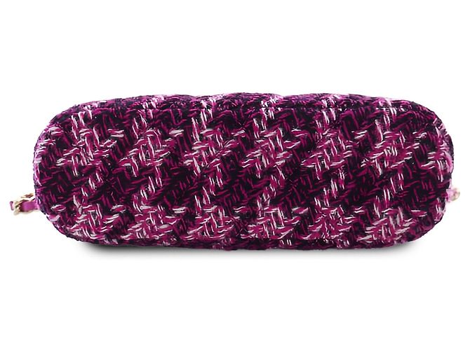 Clutch Chanel Mini CC in tweed matelassé viola con catena - vista 3