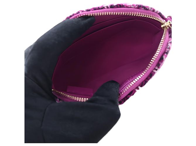Clutch Chanel Mini CC in tweed matelassé viola con catena - vista 4
