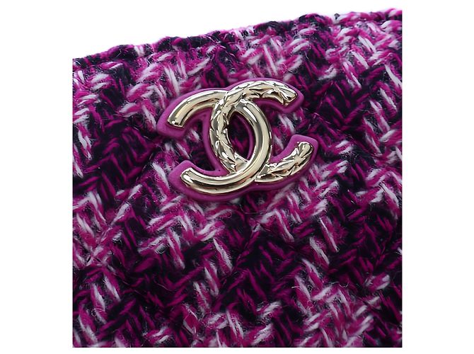 Clutch Chanel Mini CC in tweed matelassé viola con catena - vista 5