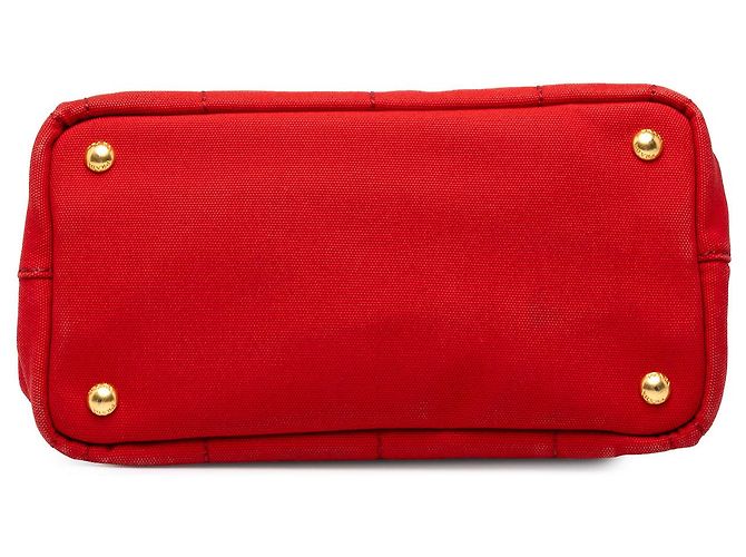 Prada Tote piccola in tela Canapa con logo rossa - vista 3