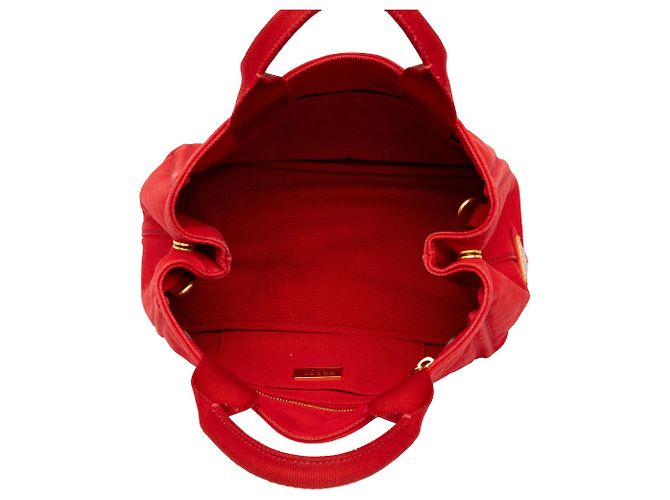 Prada Tote piccola in tela Canapa con logo rossa - vista 4