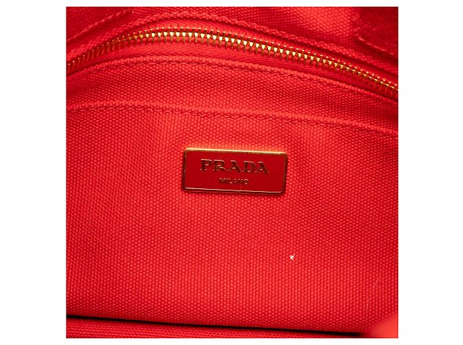 Prada Tote piccola in tela Canapa con logo rossa - vista 5