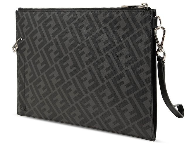 Clutch diagonale Fendi Black Zucca Coated Canvas - vista 2