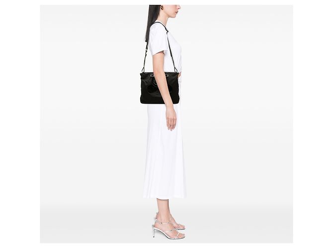 Borsa Prada in Tessuto Canapa nera con logo - vista 6