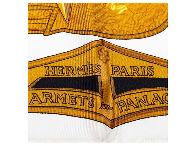 Lenço de seda Hermès Armets En Panache branco 90 - vista 4