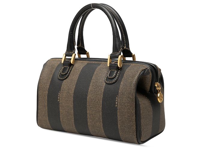 Fendi Mini Pequin Brown Coated Canvas Convertible Boston Bag - vista 2