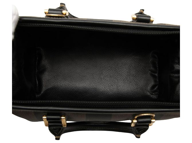 Fendi Mini Pequin Brown Coated Canvas Convertible Boston Bag - vista 4