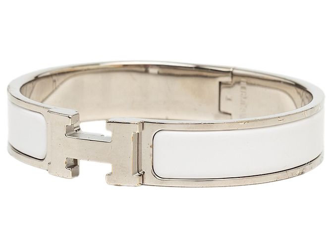 Bracciale Hermès Clic H PM in smalto bianco stretto - vista 2
